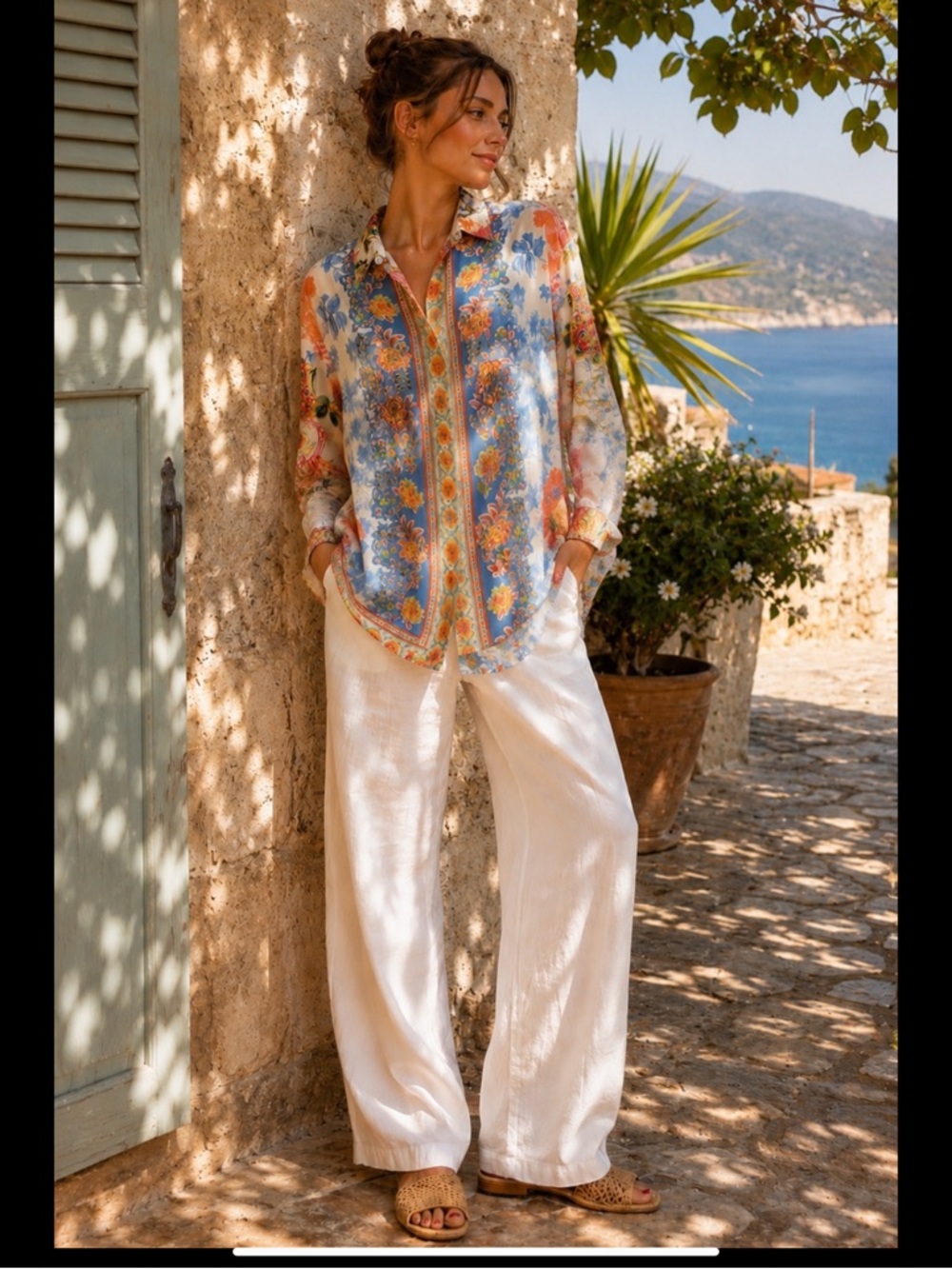 Chelsea & Theodore Soft Resort Boho Floral Modal Blouse 1X